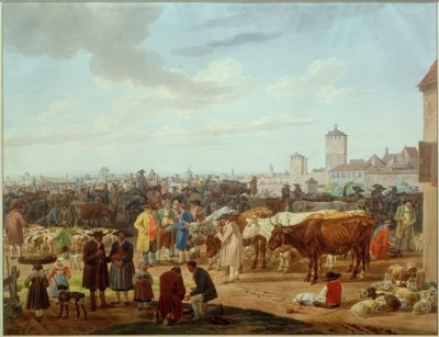 Targ bydła na obrzeżach miasta autorstwa Wilhelm von Kobell
