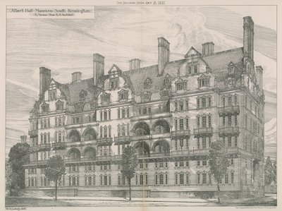 Albert Hall Mansions, South Kensington, Londyn autorstwa Willam Richard Lethaby