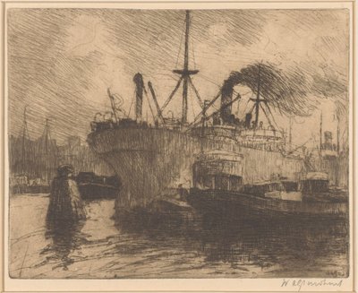 Zacumowane statki w porcie Rotterdam autorstwa Willem Adrianus Grondhout (signed by artist)