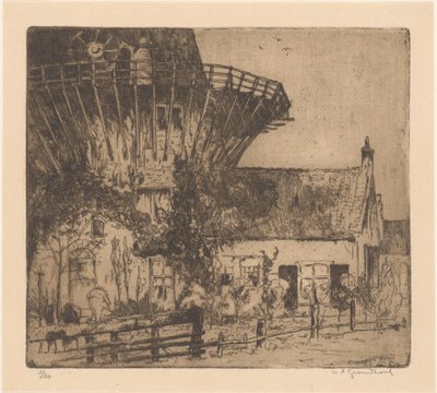 Dom u podnóża młyna wieżowego w Leidschendam autorstwa Willem Adrianus Grondhout (signed by artist)