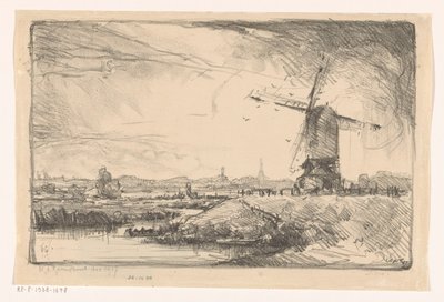 Krajobraz z wiatrakiem w pobliżu Leiden autorstwa Willem Adrianus Grondhout (signed by artist)
