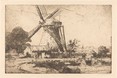 Wiatrak w pobliżu Hagi autorstwa Willem Adrianus Grondhout (signed by artist)