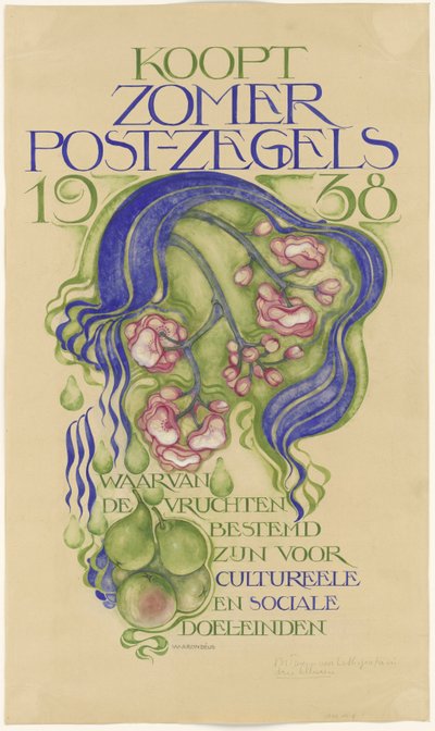 Projekt plakatu do sprzedaży znaczków letnich na rok 1938 autorstwa Willem Arondéus (signed by artist)