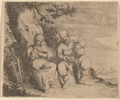Chłopska para siedząca pod drzewem, ok. 1930 r. 16301660. autorstwa Willem Basse