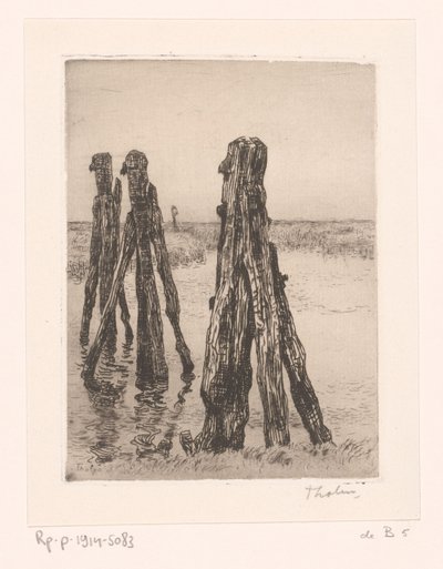 Trzy miejsca do cumowania przy niskiej wodzie Ducdalven (tytuł oryginalny) autorstwa Willem Bastiaan Tholen (signed by artist)