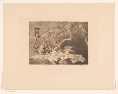 Martwa natura ze spadającymi i połamanymi przedmiotami Koniec (tytuł oryginalny) autorstwa Willem Bastiaan Tholen (signed by artist)