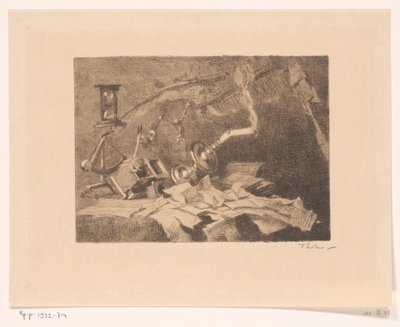 Martwa natura ze spadającymi i połamanymi przedmiotami Koniec (tytuł oryginalny) autorstwa Willem Bastiaan Tholen (signed by artist)
