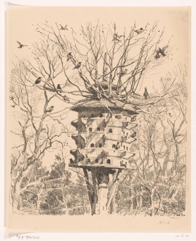 Duży domek dla ptaków na drzewie Ptasia willa (tytuł oryginalny) autorstwa Willem Bastiaan Tholen