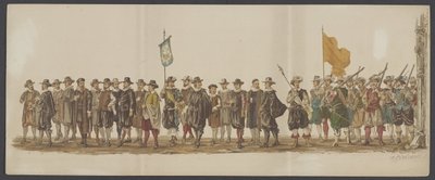 Parada Delft z 1862 r., grupa siódma i ósma Czwarte Lustrum Akademii Królewskiej w Delft - Ao. 1862 - Costumed Optogt (tytuł serii na obiekcie) autorstwa Willem Bernardus IJzerdraat