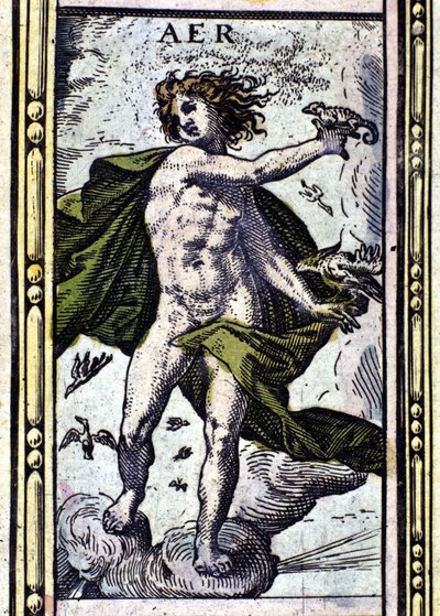 Powietrze, jeden z czterech żywiołów przedstawionych w Atlasie W. Blaeu wydrukowanym w Amsterdamie w 1655 roku. autorstwa Willem Blaeu