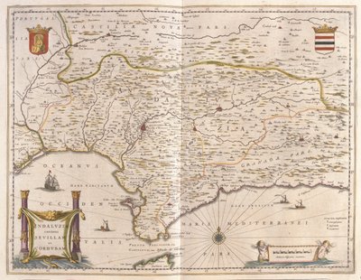 Andaluzja i miasto Sewilla, Cieśnina Gibraltarska, w "Theatrum Orbis Terrarum, sive Atlas Novus" Willema Blaeu, Amsterdam autorstwa Willem Blaeu
