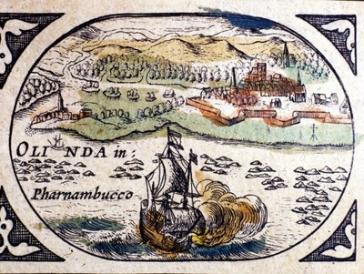 Brazylia, widok Pernambuco (Recife), Atlas W.G. Blaeu, Amsterdam 1600. autorstwa Willem Blaeu