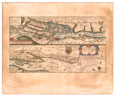 Celeberrimi Fluvii Albis nova delineatio (Słynna rzeka Łaba na nowo wytyczona). autorstwa Willem Blaeu
