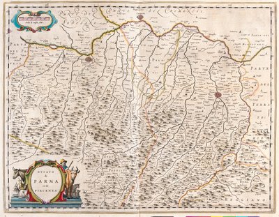 Miasta Parma i Piacenza, Włochy, w "Theatrum Orbis Terrarum, sive Atlas Novus" Willema Blaeu, Amsterdam autorstwa Willem Blaeu