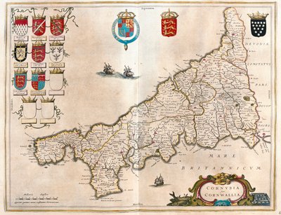 Kornwalia, w "Theatrum Orbis Terrarum, sive Atlas Novus" Willema Blaeu, Amsterdam autorstwa Willem Blaeu