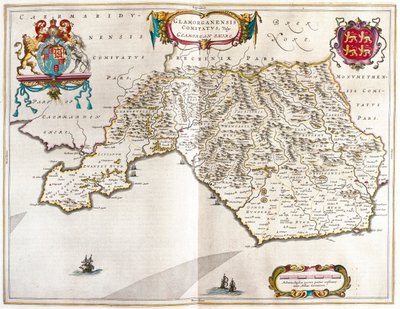 Hrabstwo Glamorgan, w "Theatrum Orbis Terrarum, sive Atlas Novus" Willema Blaeu, Amsterdam autorstwa Willem Blaeu