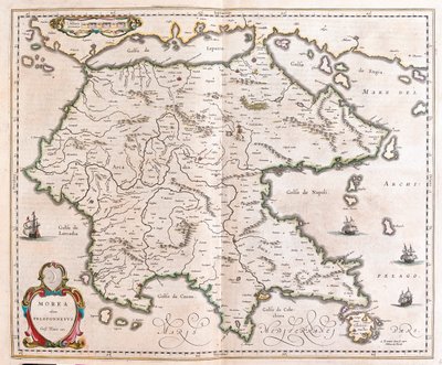 Grecja, Peloponez, w "Theatrum Orbis Terrarum, sive Atlas Novus" Willema Blaeu, Amsterdam autorstwa Willem Blaeu
