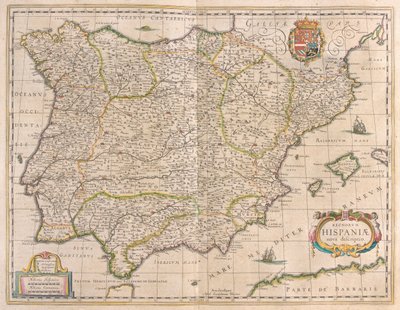 Półwysep Iberyjski, w "Theatrum Orbis Terrarum, sive Atlas Novus" Willema Blaeu, Amsterdam autorstwa Willem Blaeu