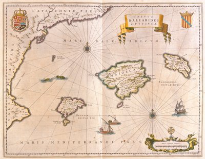 Majorka, Minorka i Ibiza, w tym wybrzeża Katalonii i Walencji, w "Theatrum Orbis Terrarum, sive Atlas Novus" Willema Blaeu, Amsterdam autorstwa Willem Blaeu