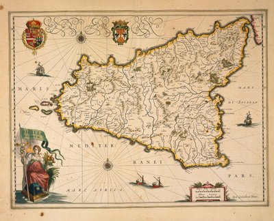 Mapa Sycylii, autorstwa Willema Blaeu, z Regionum Italiae, rycina autorstwa Willem Blaeu