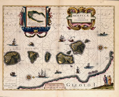 Mapa wysp Moluki na wschód od Indonezji. (rytownictwo autorstwa Willem Blaeu
