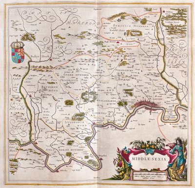 Middlesex, w "Theatrum Orbis Terrarum, sive Atlas Novus" Willema Blaeu, Amsterdam autorstwa Willem Blaeu