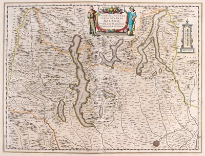 Mediolan z jeziorami: Maggiore, Lugano i Como, Włochy-Szwecja - w "Theatrum Orbis Terrarum, sive Atlas Novus" Willema Blaeu, Amsterdam autorstwa Willem Blaeu