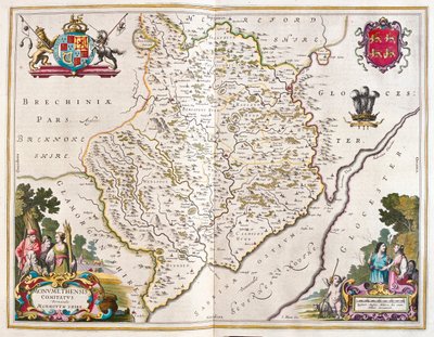 Hrabstwo Monmouth (Anglia i Walia), w "Theatrum Orbis Terrarum, sive Atlas Novus" Willema Blaeu, Amsterdam autorstwa Willem Blaeu