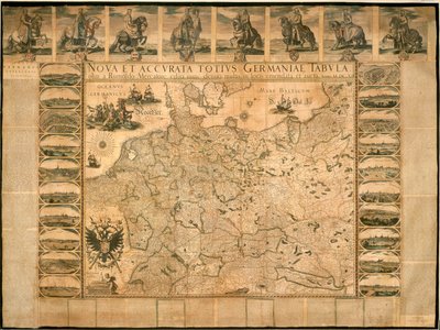 Nowa i dokładna ilustracja Niemiec w całości autorstwa Willema Janszoon Blaeu, miedzioryt, wydrukowany w Amsterdamie autorstwa Willem Blaeu