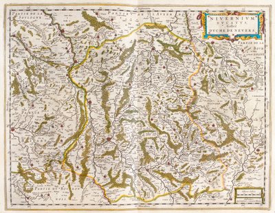 Nivernais, Nievre, w "Theatrum Orbis Terrarum, sive Atlas Novus" Willema Blaeu, Amsterdam autorstwa Willem Blaeu