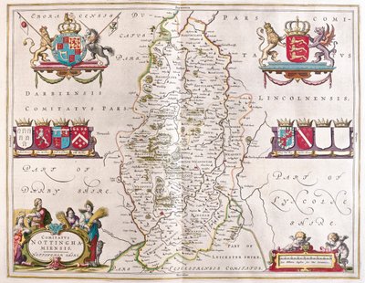 Hrabstwo Nottingham, w "Theatrum Orbis Terrarum, sive Atlas Novus" Willema Blaeu, Amsterdam autorstwa Willem Blaeu