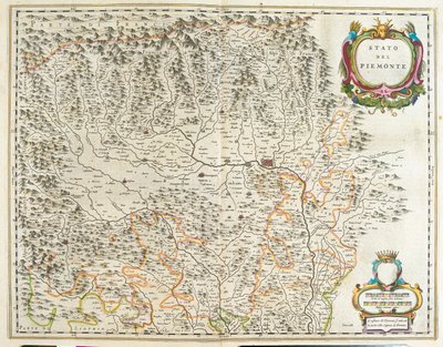 Piemont, Dolina Aosty i Liguria, Włochy, w "Theatrum Orbis Terrarum, sive Atlas Novus" Willema Blaeu, Amsterdam autorstwa Willem Blaeu