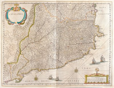 Prowincja Katalonia, Hiszpania, w "Theatrum Orbis Terrarum, sive Atlas Novus" Willema Blaeu, Amsterdam autorstwa Willem Blaeu