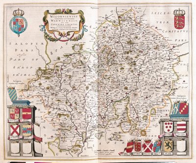 Worcestershire, warwikshire, w "Theatrum Orbis Terrarum, sive Atlas Novus" Willema Blaeu, Amsterdam autorstwa Willem Blaeu