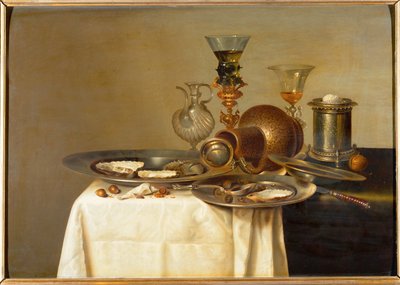 Kielichy i ostrygi (olej na drewnie dębowym) autorstwa Willem Claesz. Heda