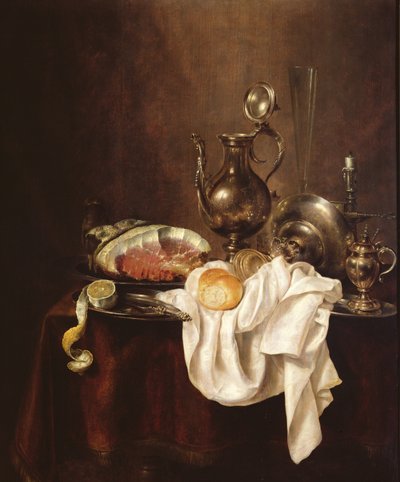 Martwa natura z szynki i srebrnego talerza autorstwa Willem Claesz. Heda