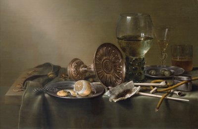 Martwa natura z kieliszkami i tytoniem autorstwa Willem Claesz. Heda