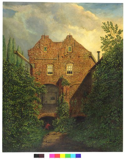 HUA-28425 - Widok zachodniej fasady domu nad południowymi stanowiskami dział w bastionie Sterrenburg w Utrechcie autorstwa Willem Cornelis van Dijk
