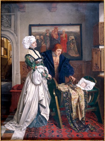 „Charles V i Jeanne Vandergeynst w kołysce ich córki Małgorzaty”, 1870. autorstwa Willem Geets