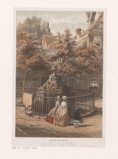 Fontanna w labiryncie w Amsterdamie Prinsengracht labirynt / der Irrgarten / le labyrinthe / labirynt (tytuł na obiekcie) autorstwa Willem Hekking jr.