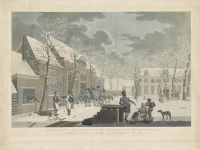 Gwardia Główna Gwardii Narodowej w Muiderbergu, 1813-1814 Hoofdwagt der Nationale Garden w Muijderberch przed Blocade der Vesting Naarden, od listopada 1813 do Mey 1814 (tytuł na obiekcie) autorstwa Willem Hendrik Hoogkamer (attributed to)