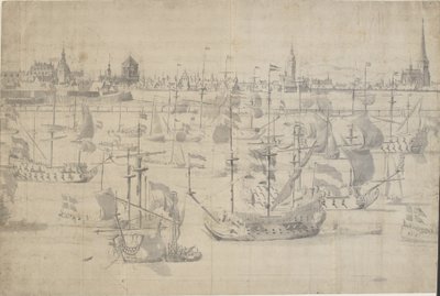 Holenderska flota na Kopenhadze Czerwonej 1658 autorstwa Willem I van de Velde