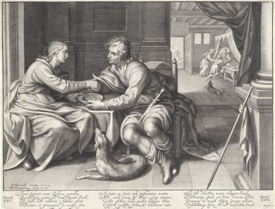 Ezaw sprzedaje swoje pierworodztwo Jakubowi autorstwa Willem Isaacsz. van Swanenburg