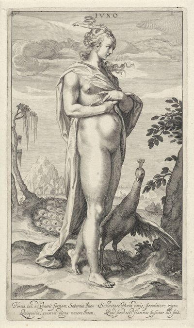 Juno z pawiem Iuno (tytuł na obiekcie) Wyrok Paryża (tytuł serii) autorstwa Willem Isaacsz. van Swanenburg