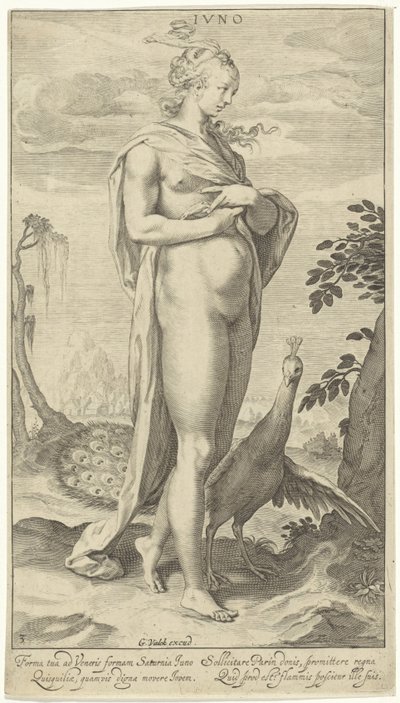 Juno z pawiem Iuno (tytuł na obiekcie) Wyrok Paryża (tytuł serii) autorstwa Willem Isaacsz. van Swanenburg