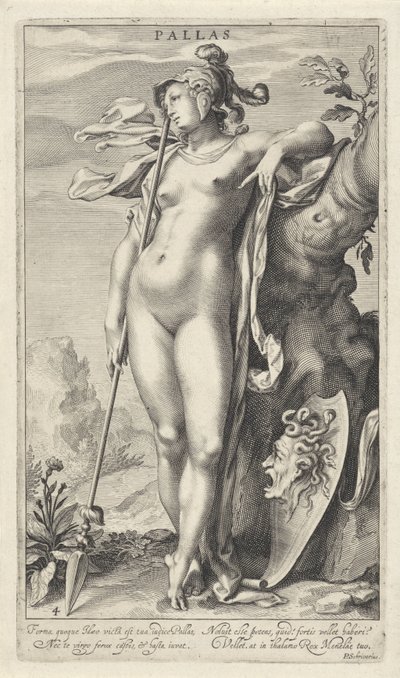 Minerwa przy drzewie Pallas (tytuł na obiekcie) Wyrok Paryża (tytuł serii) autorstwa Willem Isaacsz. van Swanenburg