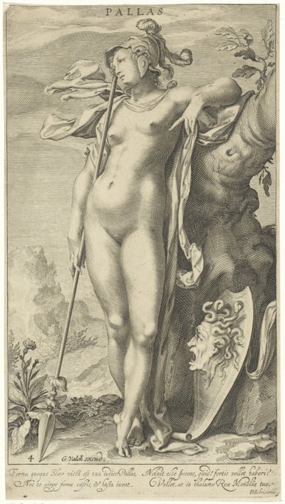 Minerwa przy drzewie Pallas (tytuł na obiekcie) Wyrok Paryża (tytuł serii) autorstwa Willem Isaacsz. van Swanenburg