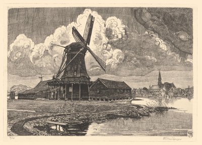 Wiatrak de Bonte Hen autorstwa Willem Jansen (graveur) (signed by artist)