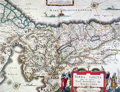 Mapa Ziemi Świętej, wydana w Amsterdamie, 1629 (kolor grawerowany) autorstwa Willem Janszoon Blaeu
