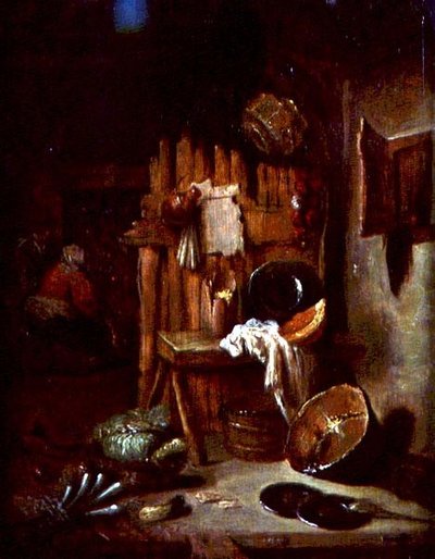 Wnętrze kuchni (olej na płótnie) autorstwa Willem Kalf